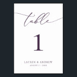 Purple Plum Minimalist Wedding | Event Custom Tabl Table Number<br><div class="desc">(**PLEASE NOTE: To order,  simply adjust your table number (and name/date) and add each number to your cart separately. Then check out once you are finished.) Beautiful,  elegant,  modern and minimalist,  table number card. Fully customisable with your names (or Event Name) and Date.</div>