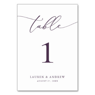 Purple Plum Minimalist Wedding   Event Custom Tabl Table Number