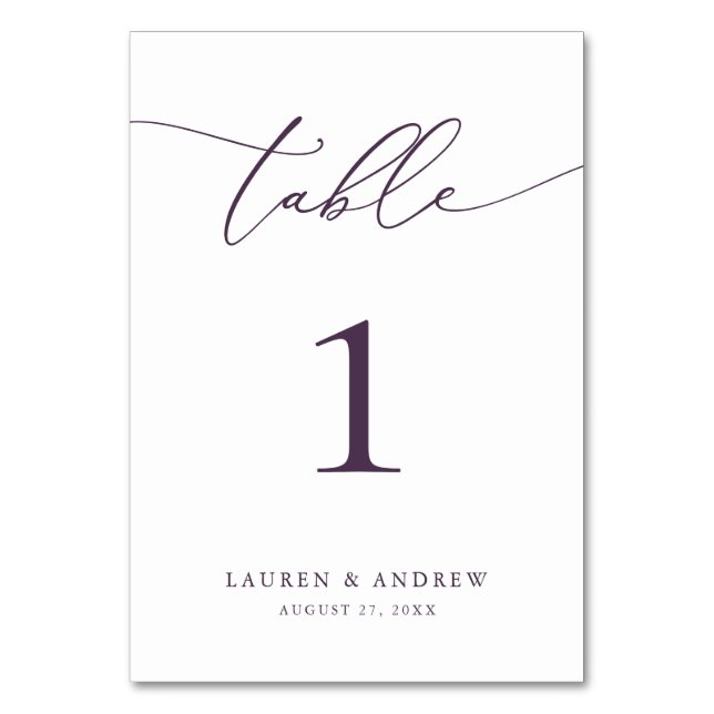 Purple Plum Minimalist Wedding | Event Custom Tabl Table Number (Front)
