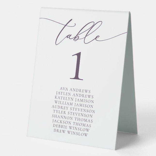 Purple Plum Minimalist Wedding Table Number (Front)