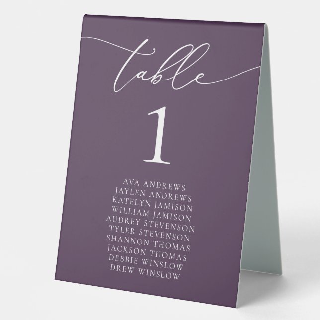 Purple Plum Minimalist Wedding Table Number Table  (Front)