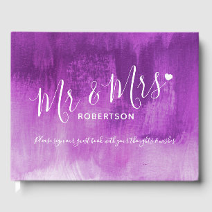 Purple plum modern art custom wedding guest book