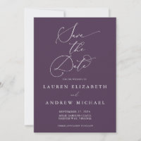 Purple Plum Modern Minimalist Save the Date Invita