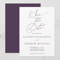 Purple Plum Modern Minimalist Save the Date