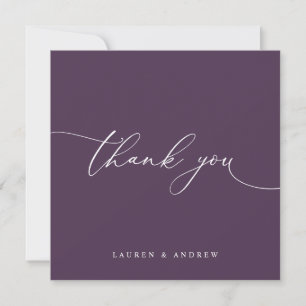 Purple Plum Modern Minimalist Wedding Thank You Card