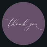 Purple Plum Modern Minimalist Wedding Thank You Classic Round Sticker<br><div class="desc">Our modern minimalist purple plum thank you sticker/seal has "thank you" written in modern calligraphy script.</div>