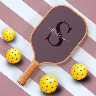 Purple Plum Monogram Initial First Name Simple Pickleball Paddle