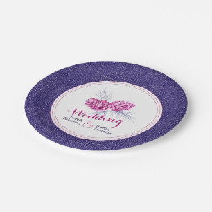 Purple plum navy winter pine cone art paper plates