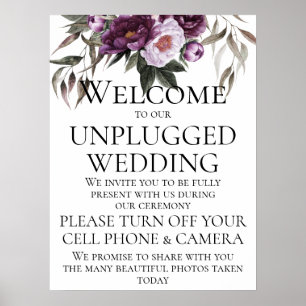 Purple Plum Peonies Unplugged Wedding Ceremony Poster