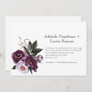 Purple Plum Pink Floral Watercolor Wedding Invitation