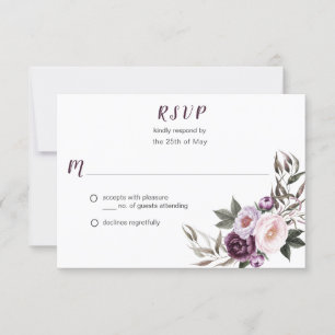 Purple Plum Pink Peonies Bouquet Greenery RSVP #2 Card