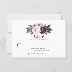 Purple Plum Pink Peonies Bouquet Greenery RSVP #3 Card