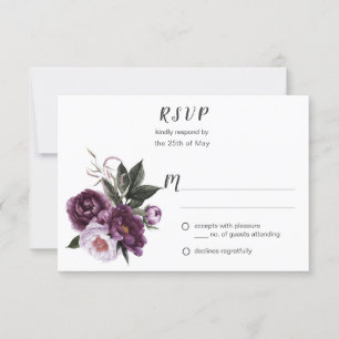 Purple Plum Pink Peonies Greenery RSVP #1 Card