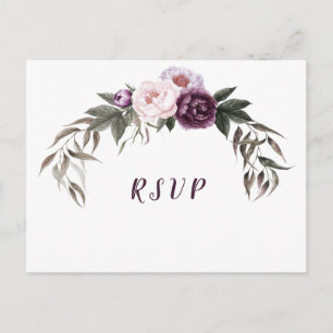 Purple Plum Pink Peonies Wedding RSVP Postcard