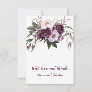 Purple Plum Pink Peonies Wedding Thank You
