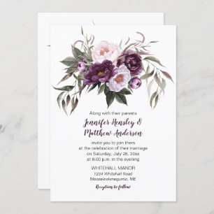 Purple Plum Pink Watercolor Floral Wedding #3 Invitation