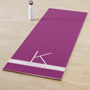 Purple Plum Red Modern Simple Monogram Name Yoga Mat