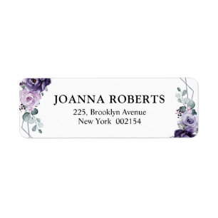 Purple Plum Silver Floral Blooms Geometric Wedding Return Address Label