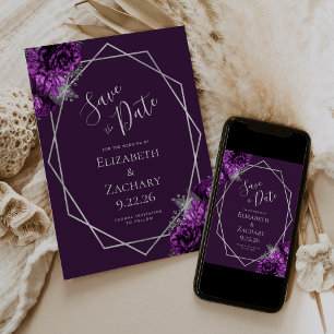 Purple Plum Silver Floral Geometric Save the Date