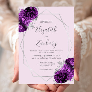 Purple Plum Silver Floral Lilac Wedding Invitation