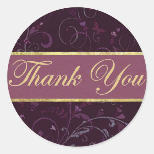 Purple & Plum Thank You Sticker/Seal Classic Round Sticker
