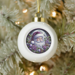 Purple Poinsettia Santa Enchanting Christmas Ceramic Ball Christmas Ornament