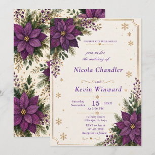 Purple Poinsettia Winter Wedding Invitation