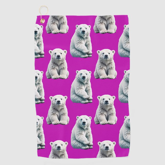 Purple Polar Bear Pattern Design  Golf Towel (Front)