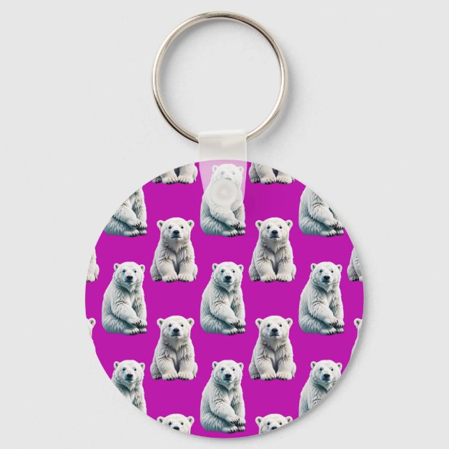 Purple Polar Bear Pattern Design  Key Ring (Front)