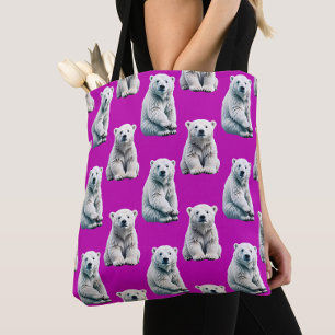 Purple Polar Bear Pattern Design  Tote Bag