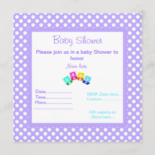 PURPLE POLKA DOT BABY SHOWER INVITATION BLOCKS