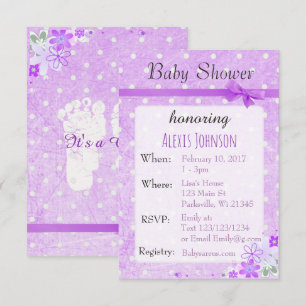 Purple Polka Dot Bow Girl Baby Shower Invitations