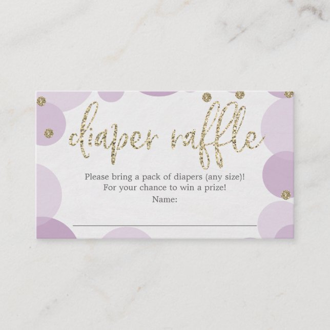 Purple Polka Dot Diaper Raffle Baby Shower Card (Front)
