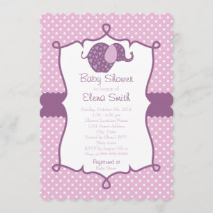 Purple Polka Dot Elephant Baby Shower Invitation