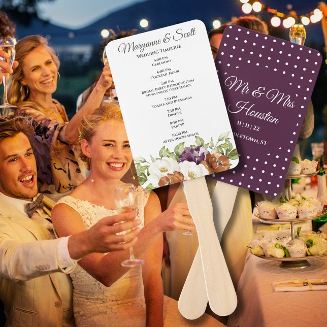 Purple Polka Dot Floral Wedding Program Fan (Creator Uploaded)