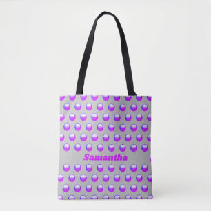 Purple Polka Dot Geometric Teen Name Tote Bag
