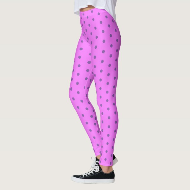 Purple Polka Dot Hot Pink Gym Leggings (Left)