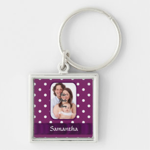 Purple polka dot key ring