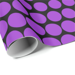 Purple Polka Dot Modern Black Wrapping Paper