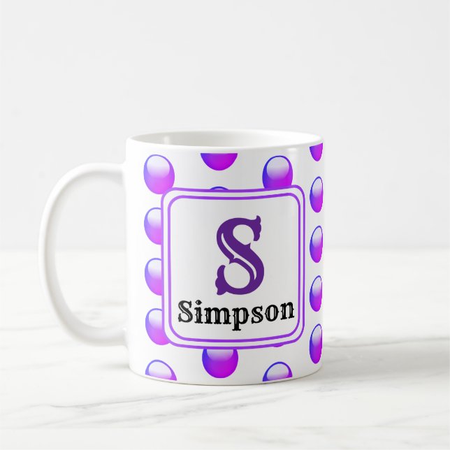 Purple Polka Dot Monogram Initial and Name Coffee Mug (Left)