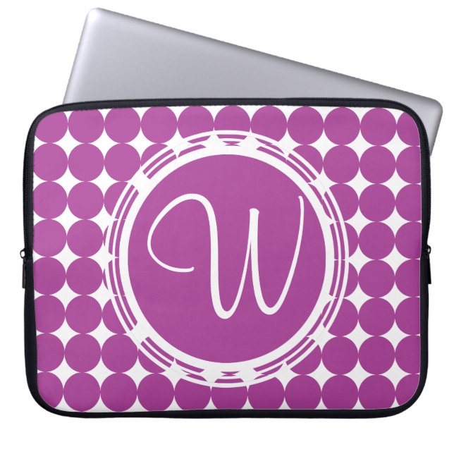 Purple Polka Dot Monogram Laptop Sleeve (Front)