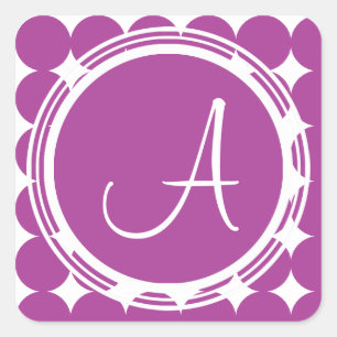 Purple Polka Dot Monogram Square Sticker
