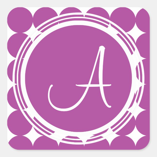 Purple Polka Dot Monogram Square Sticker (Front)