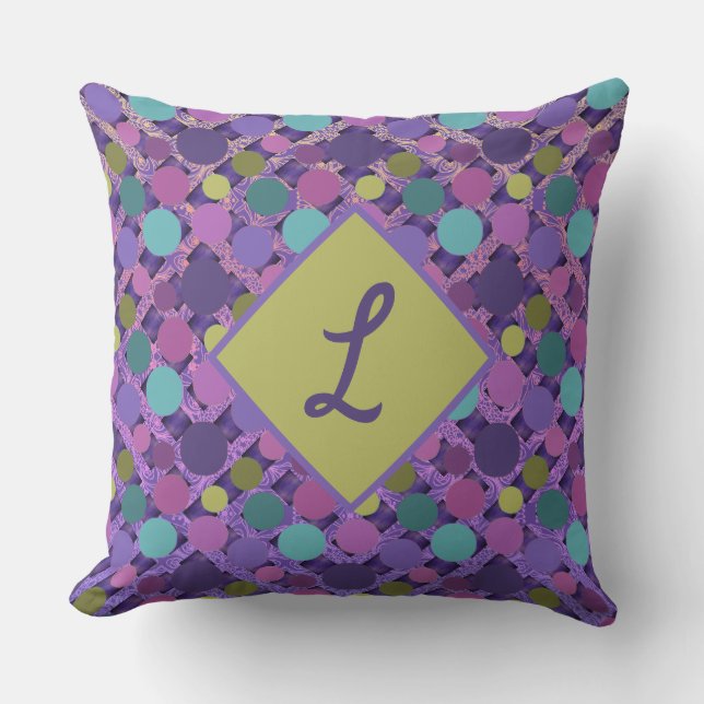 Purple Polka Dot Passion Boho Lattice Cushion (Front)