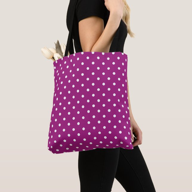 Purple Polka Dot Pattern Tote Bag (Close Up)