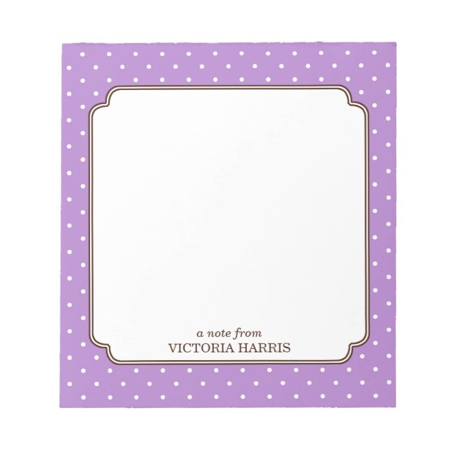 Purple polka dot personalised girly cute notepad (Front)