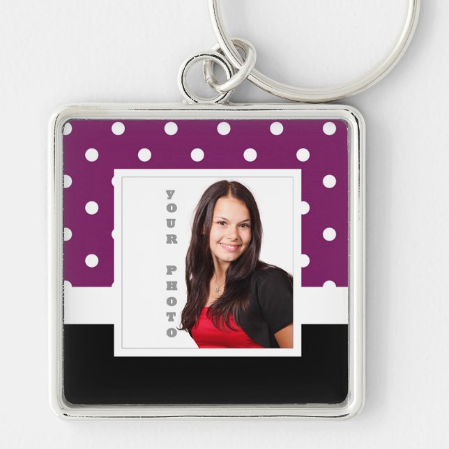 Purple polka dot photo template key ring (Front)
