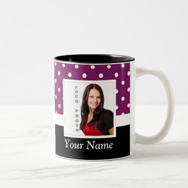 Purple polka dot photo template Two-Tone coffee mug (Right)