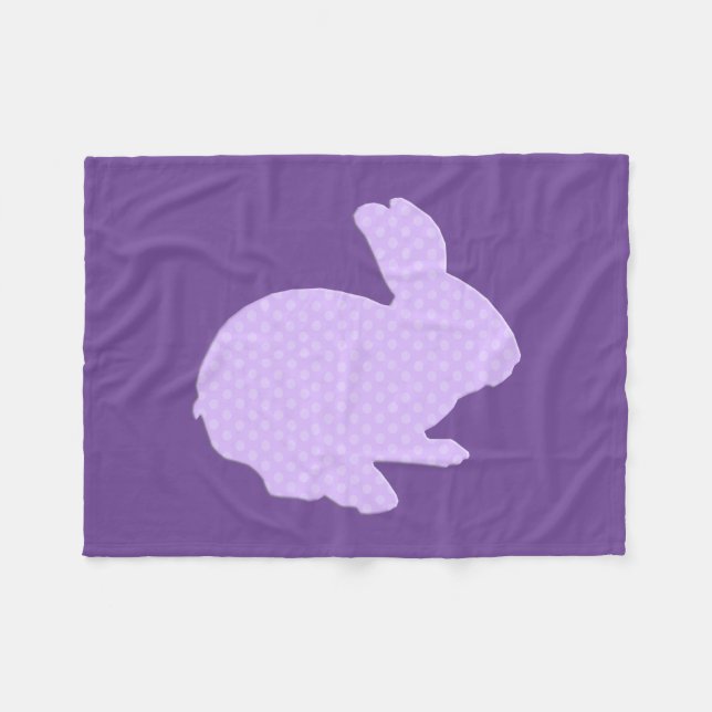 Purple Polka Dot Silhouette Bunny Fleece Blanket (Front (Horizontal))