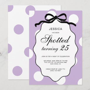 Purple Polka Dot Spotted Turning 25th Birthday Invitation